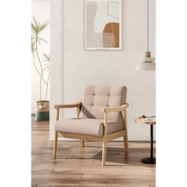 Beige Modern Wood Frame Upholstered Armchair - thumbnail 1