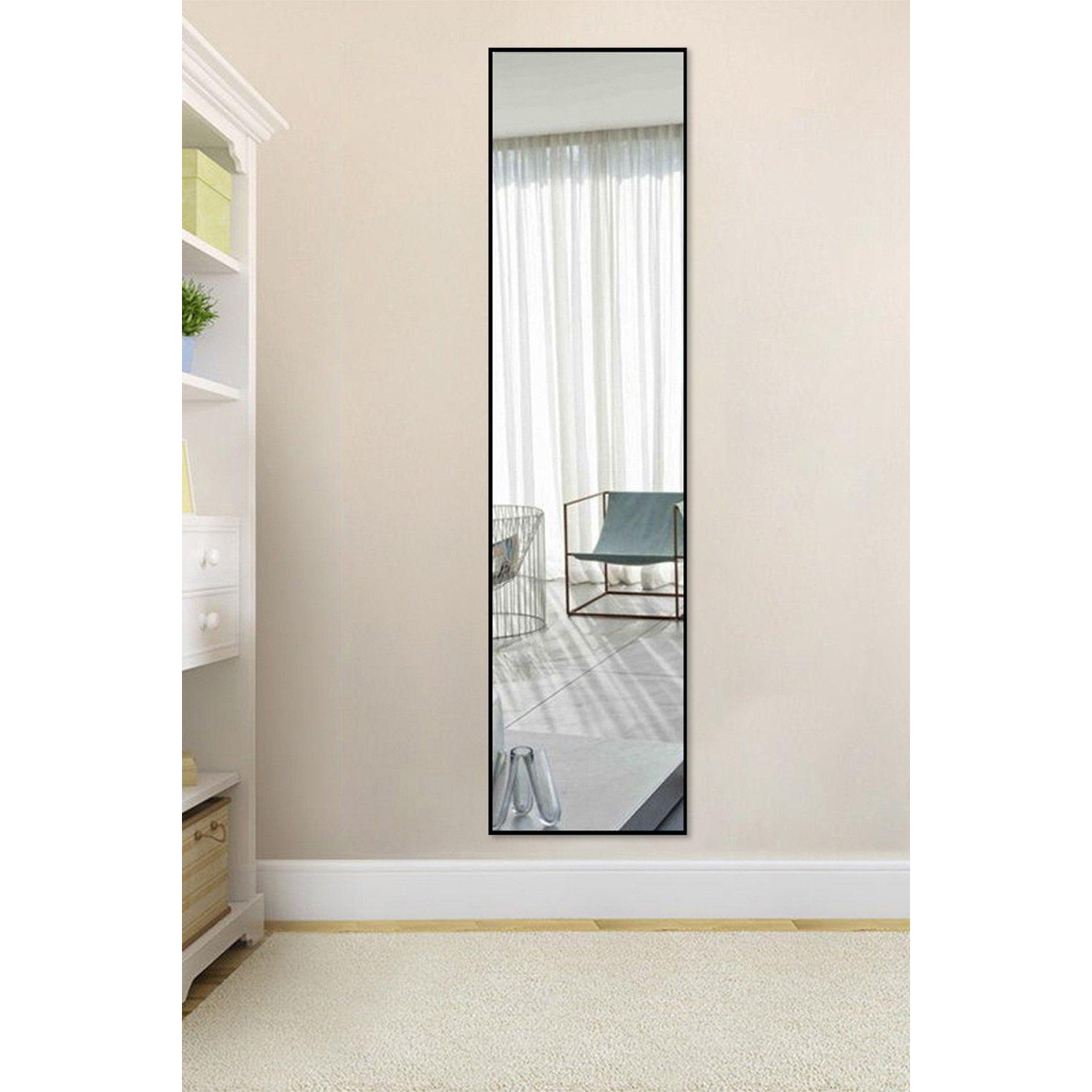 Modern Slim Frame Black Full Length Wall Mirror - image 1