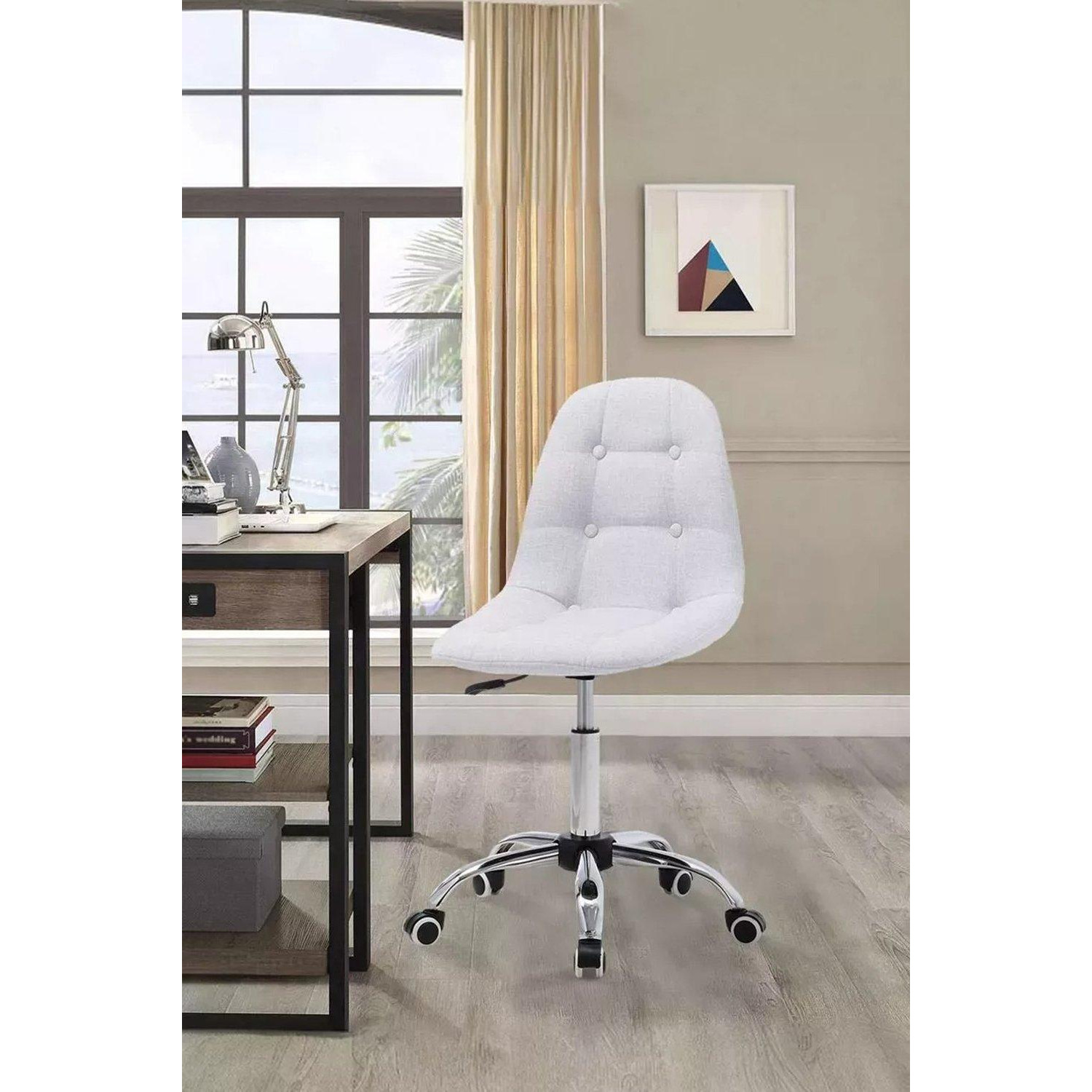 Contemporary Linen Chrome Base Swivel Office Chair - image 1
