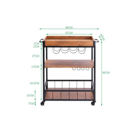 3-tier Wooden Food Serving Wine Trolley Cart Restaurant Kitchen - thumbnail 2