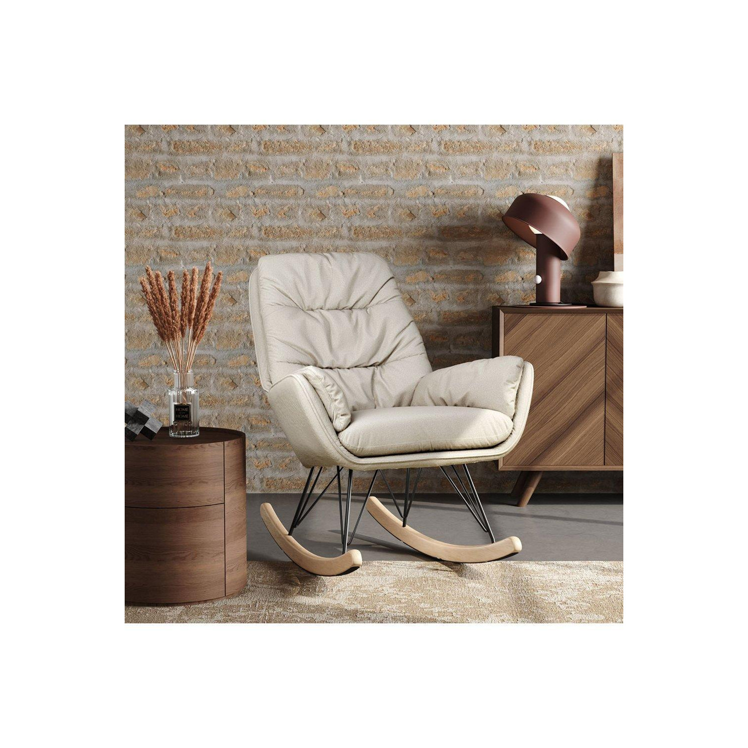 High Back Flannelette Upholstered Rocking Chair - image 1