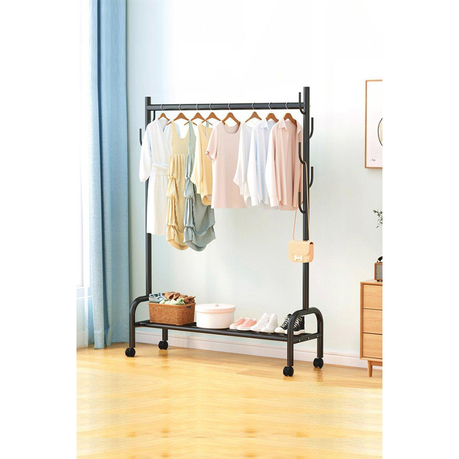 Indoor Garment Clothes Rack with Shoes Shelf on Wheels - image 1