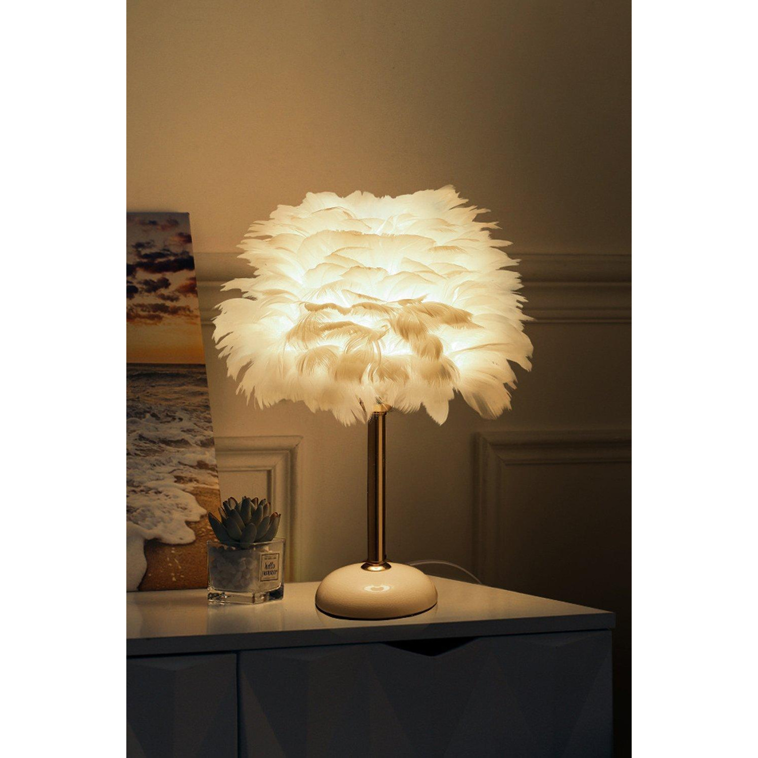 Ceramic Feather Table Lamp with LED Light - image 1