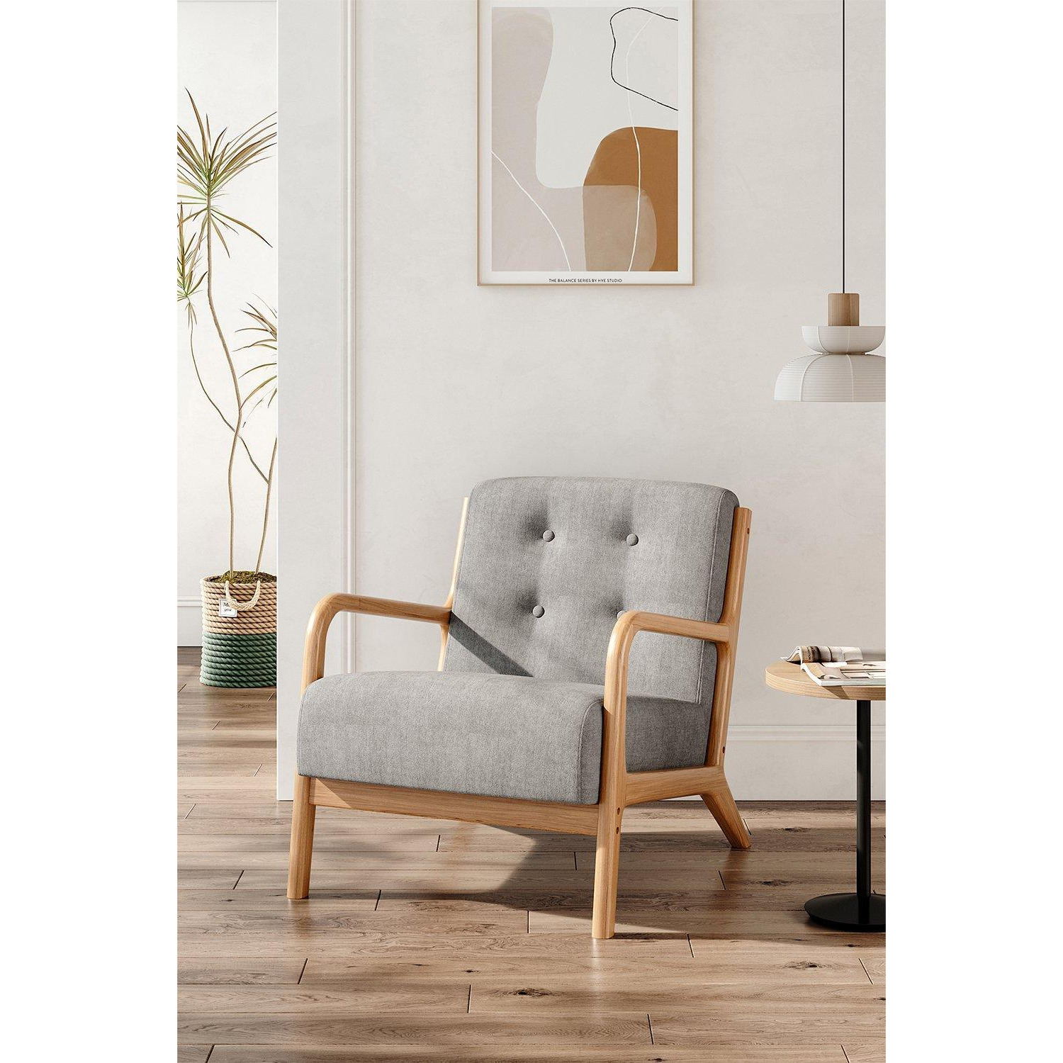 Grey Solid Wooden Frame Upholstered Tufted Armchair - image 1