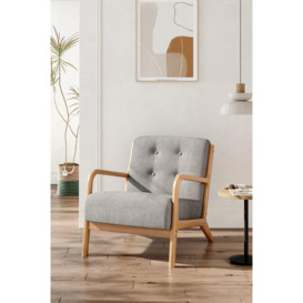 Grey Solid Wooden Frame Upholstered Tufted Armchair - thumbnail 1