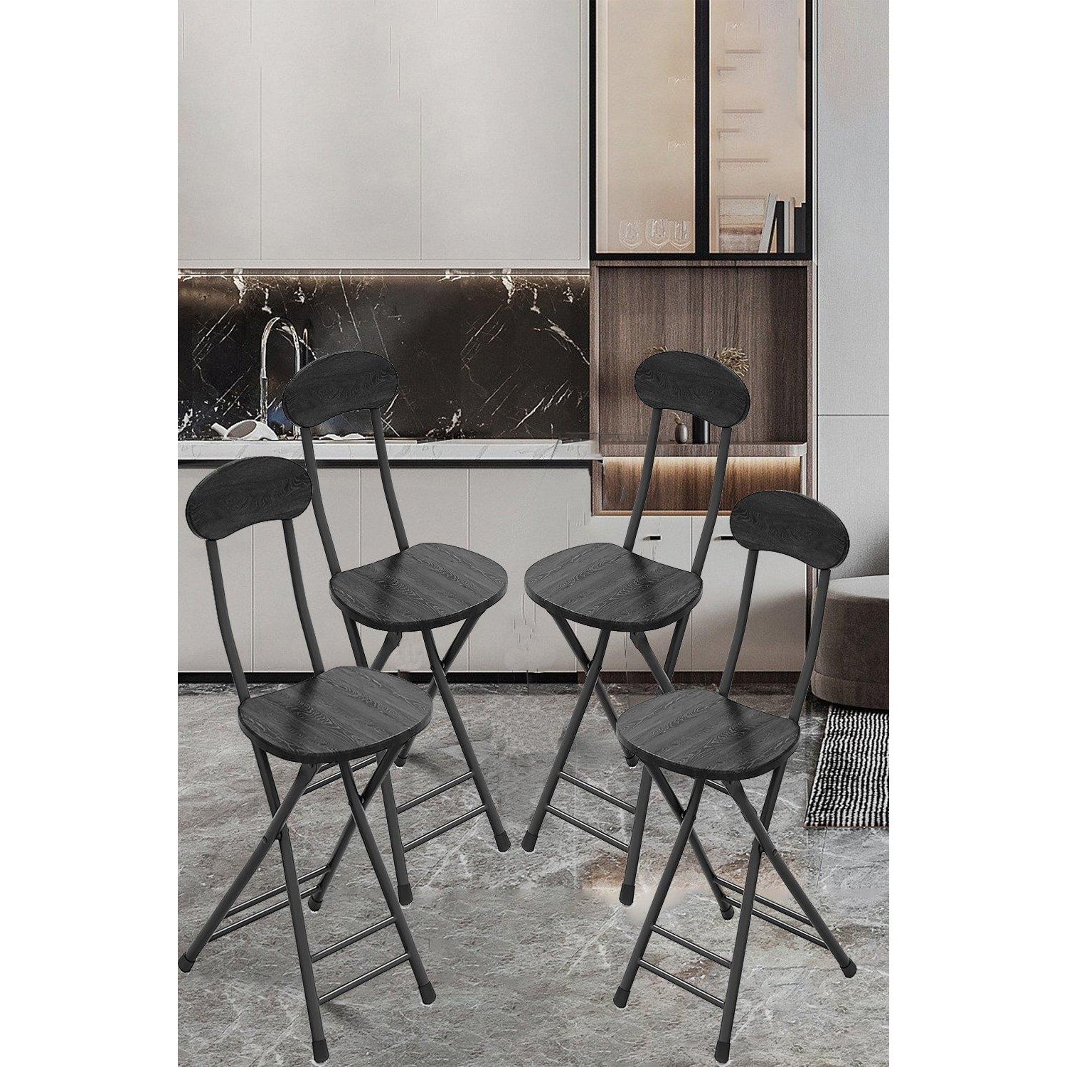 Set of 4 Compact Wooden Black Folding Chair with Metal Legs - image 1