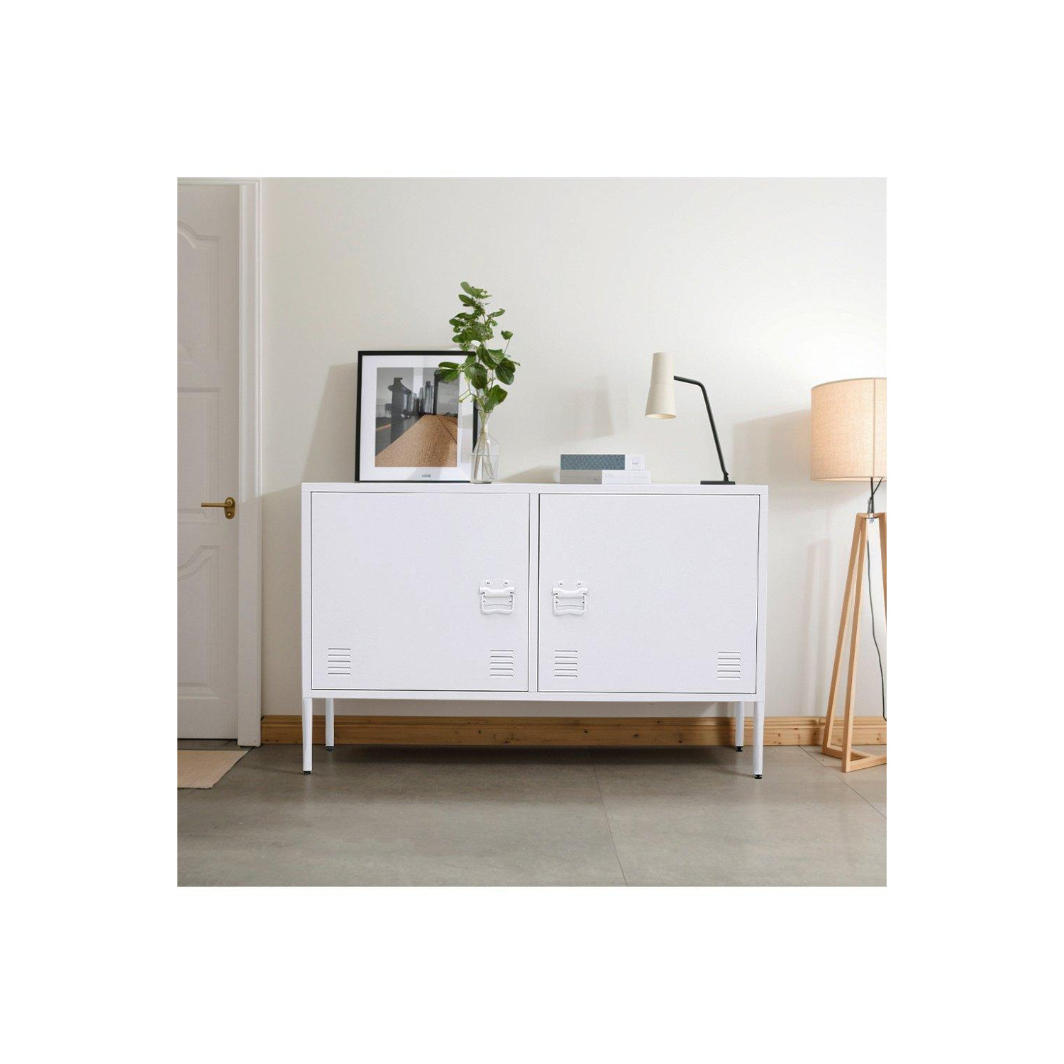 White Metal Lateral File Cabinet with 2 Doors Industrial Style TV Stand Storage Cabinet - image 1