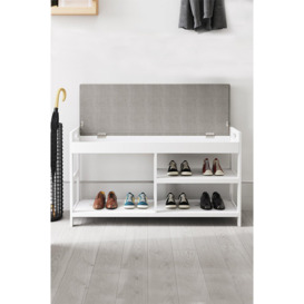 2-Tier White Wood Shoe Storage Bench with Padded Seat