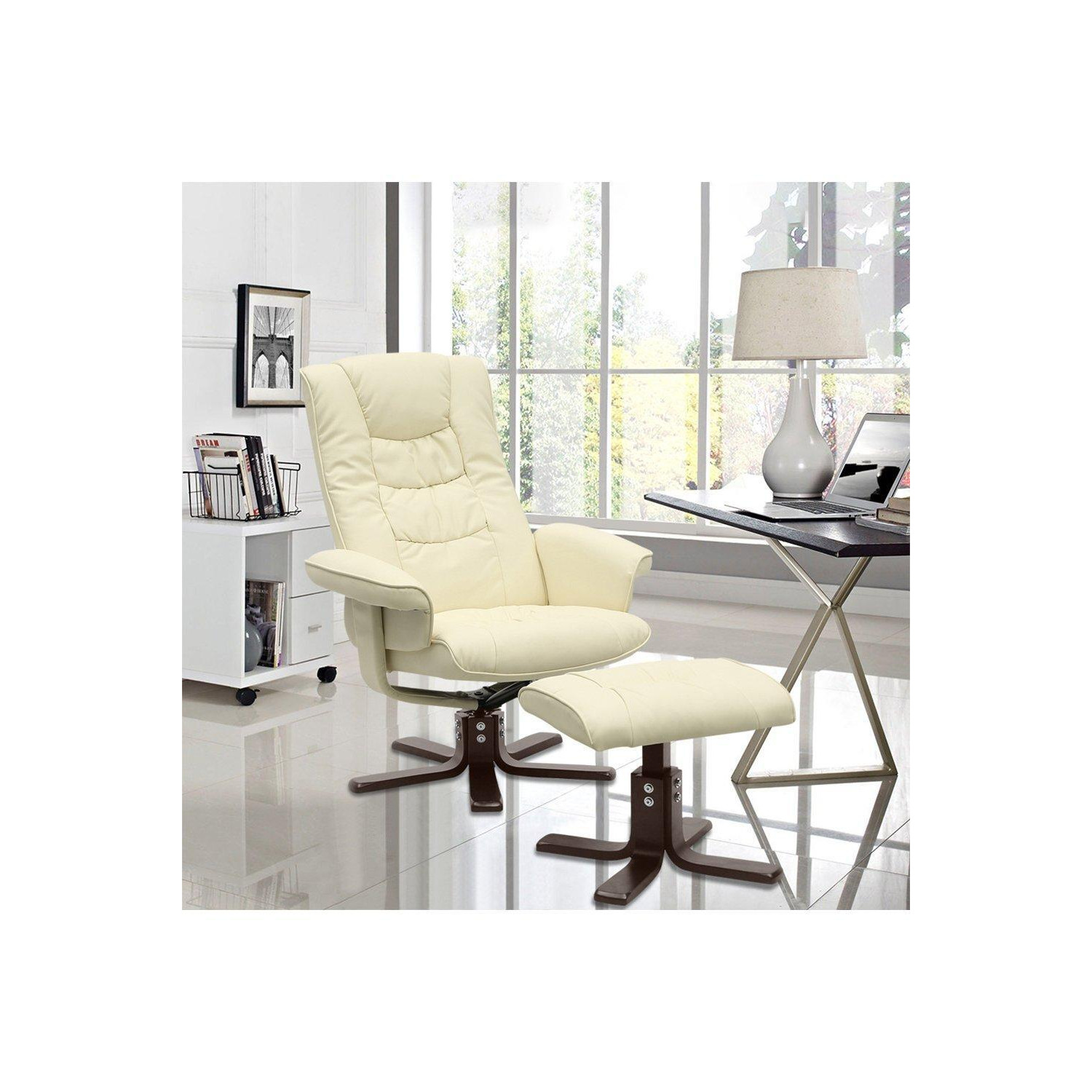 PU Leather Swivel Chair Recliner Armchair With Footstool - image 1