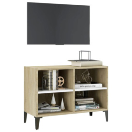 TV Cabinet with Metal Legs White and Sonoma Oak 69.5x30x50 cm - thumbnail 3