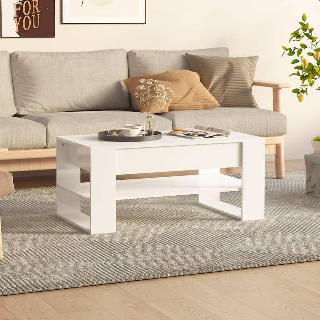 Coffee Table High Gloss White 102x55x45 cm Engineered Wood - image 1