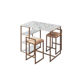 Marmo 3 Pieces Breakfast Dining Set, Bar Table & 2 Padded Stool Chairs - thumbnail 2