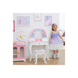Teamson Kids Little Dreamer Rainbow Unicorn 2-pc. Wooden Vanity Set, Pink/White