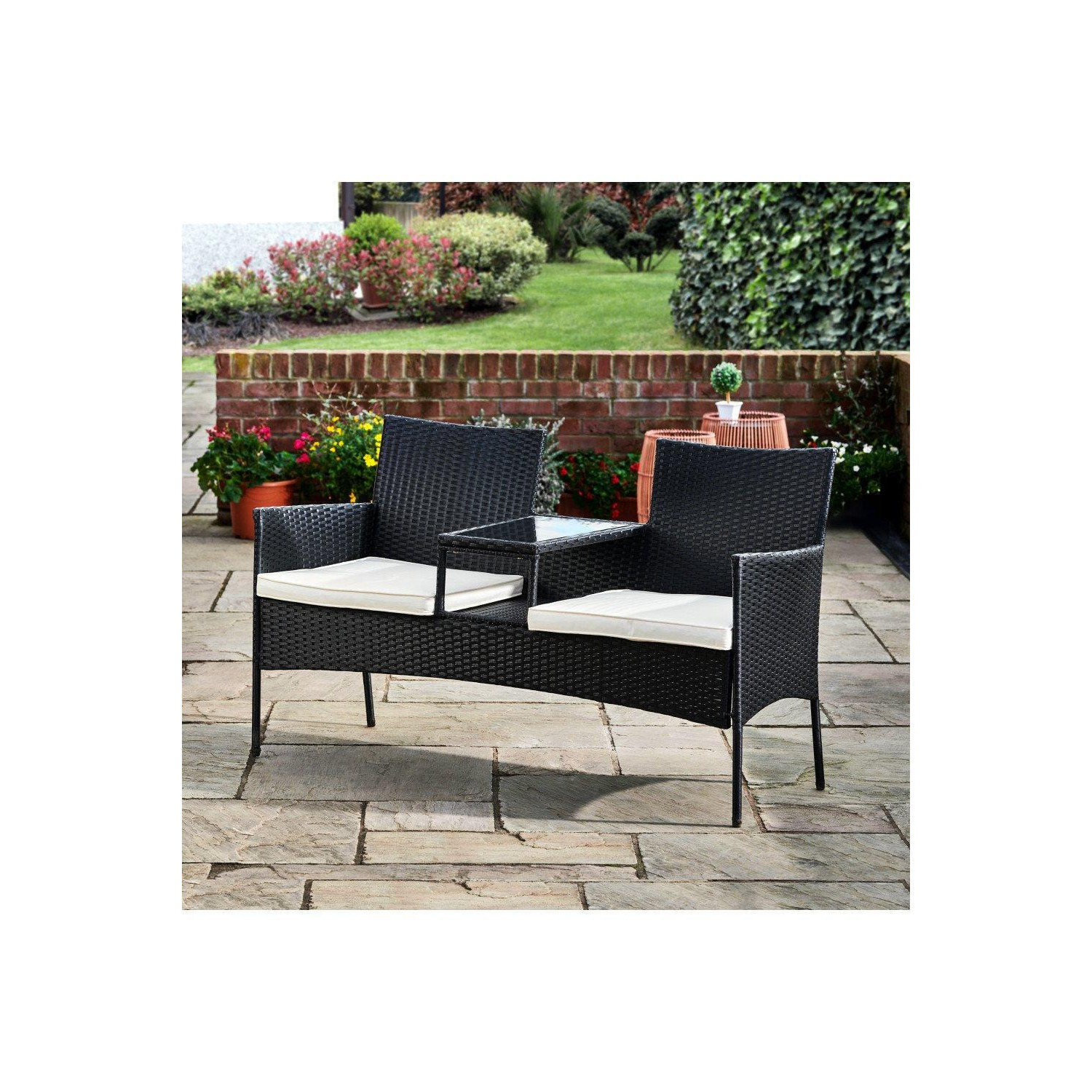 Outdoor Patio Garden Furniture, Rattan Wicker Loveseat Bench - image 1