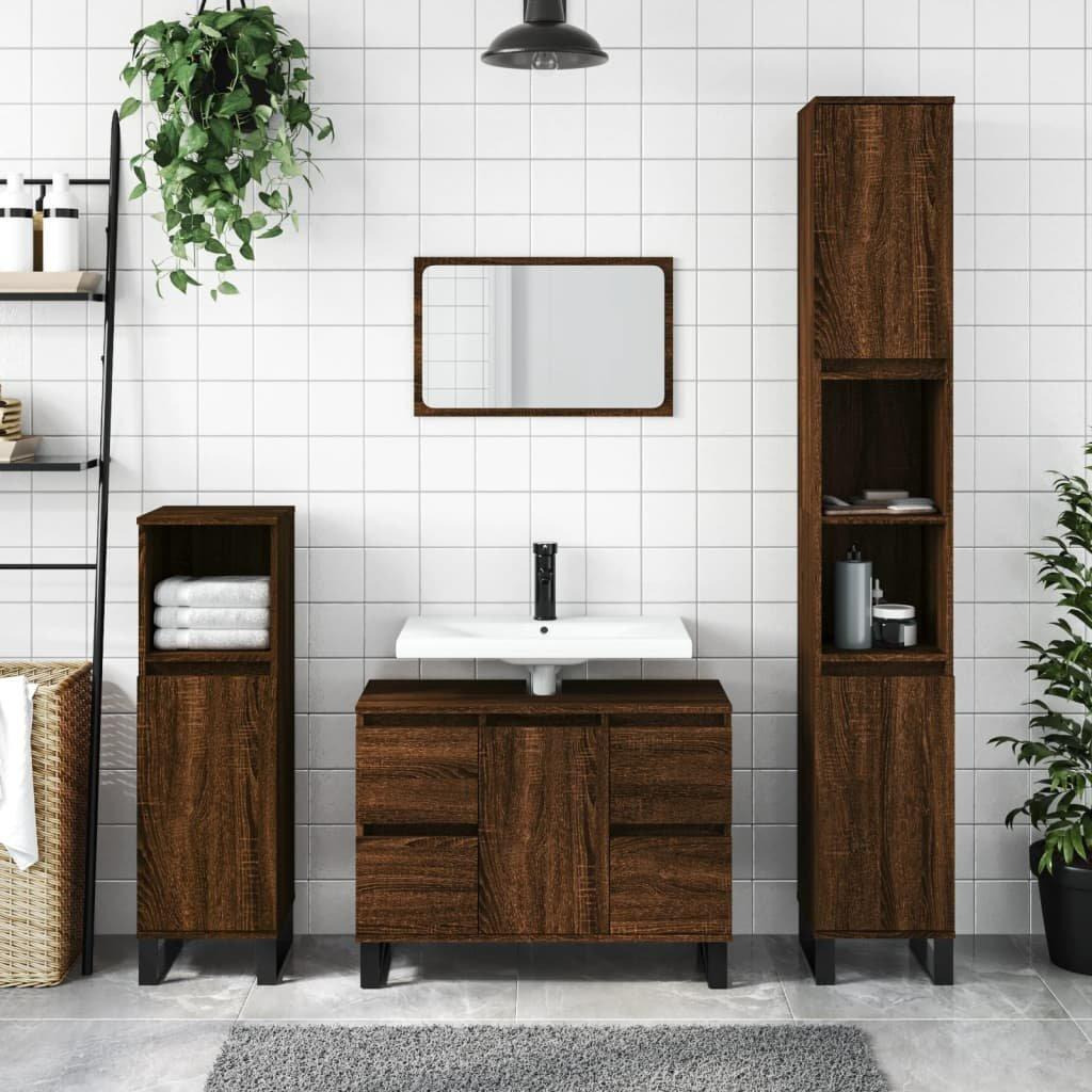 Bathroom Cabinet Brown Oak 80x33x60 cm Engineered Wood - image 1