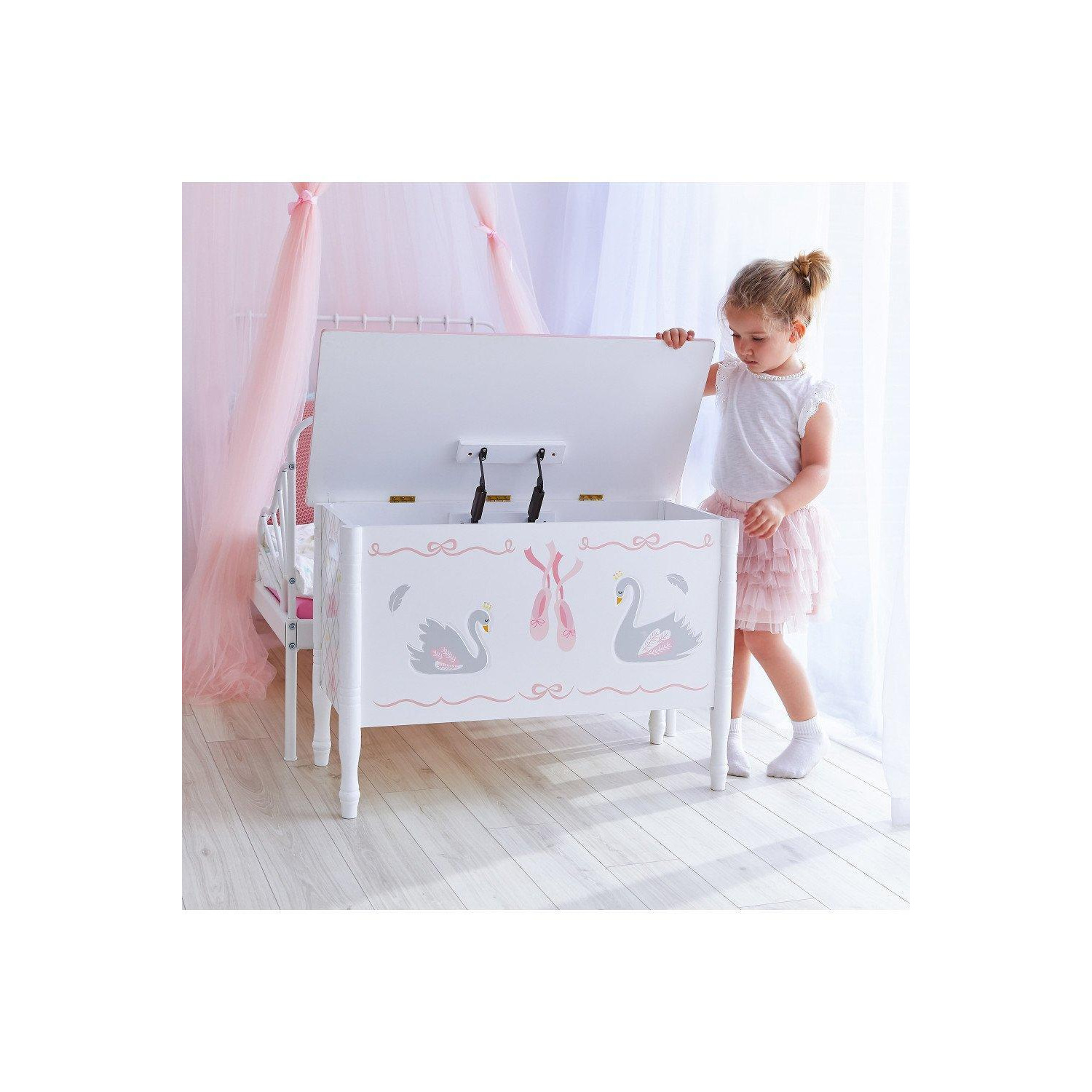 Fantasy Fields Childrens Swan Lake Wooden Toy Box Chest Kids Storage