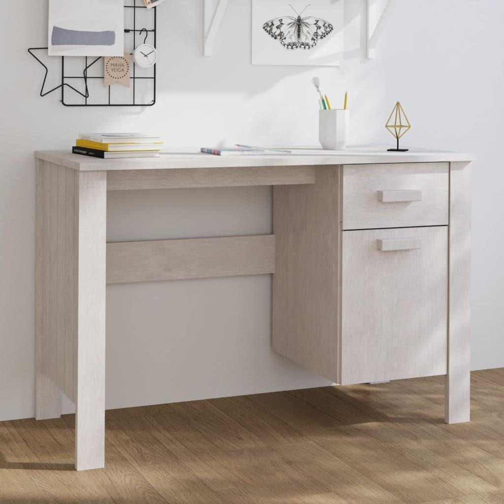 Desk HAMAR White 113x50x75 cm Solid Wood Pine - image 1