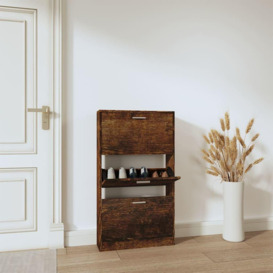 Shoe Cabinet Smoked Oak 59x17x108 cm Engineered Wood - thumbnail 1