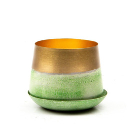 "Joe 3.5"" Pot & Saucer - Green & Gold"