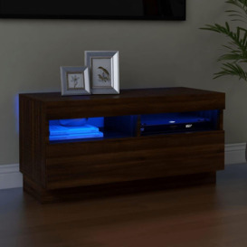 TV Cabinet with LED Lights Brown Oak 80x35x40 cm - thumbnail 1
