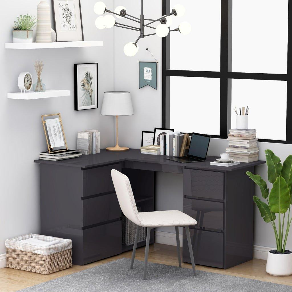 Corner Desk High Gloss Grey 145x100x76 cm Engineered Wood - image 1