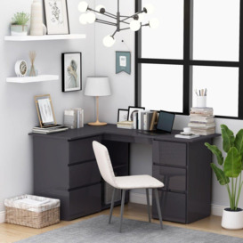 Corner Desk High Gloss Grey 145x100x76 cm Engineered Wood - thumbnail 1