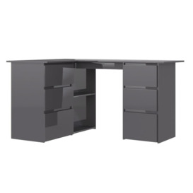 Corner Desk High Gloss Grey 145x100x76 cm Engineered Wood - thumbnail 3