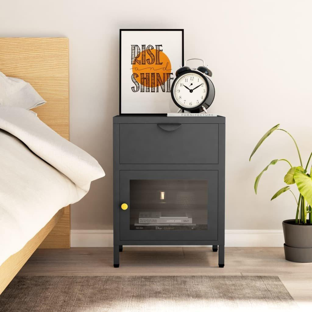Nightstand Anthracite 40x30x54.5 cm Steel and Glass - image 1