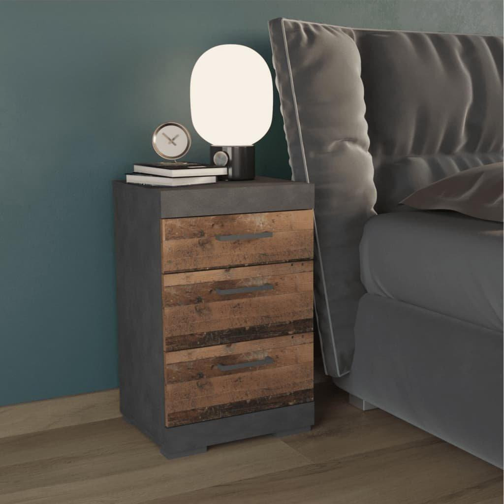 FMD Bedside Table with 3 Drawers Grey and Old Style - image 1