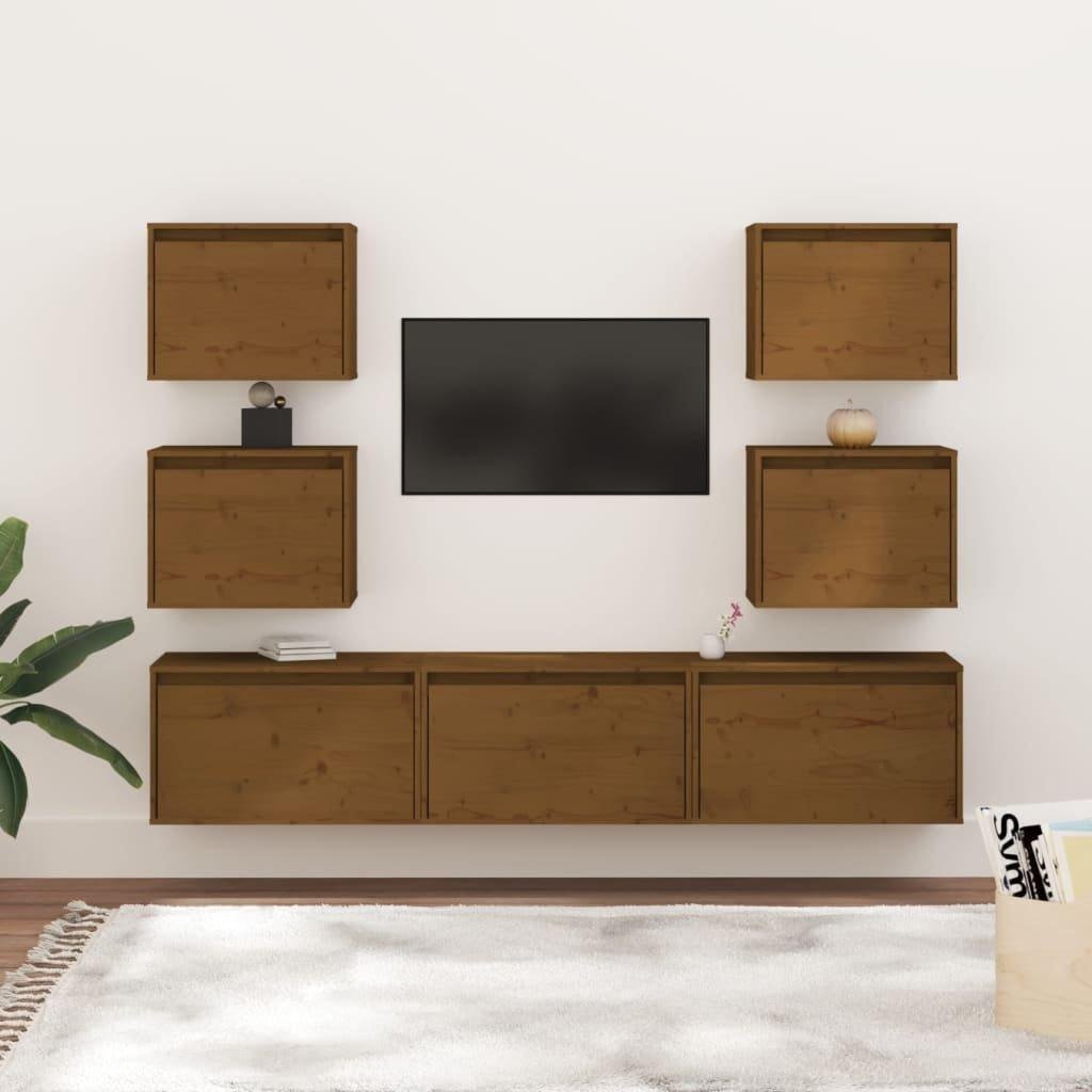 TV Cabinets 7 pcs Honey Brown Solid Wood Pine - image 1