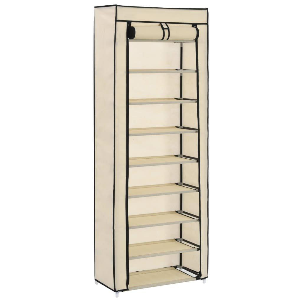 Shoe Cabinet with Cover Cream 57x29x162 cm Fabric - image 1