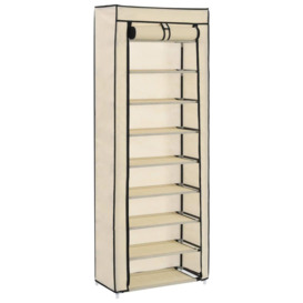 Shoe Cabinet with Cover Cream 57x29x162 cm Fabric - thumbnail 1