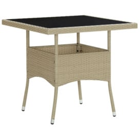 Outdoor Dining Table Beige Poly Rattan and Glass - thumbnail 1