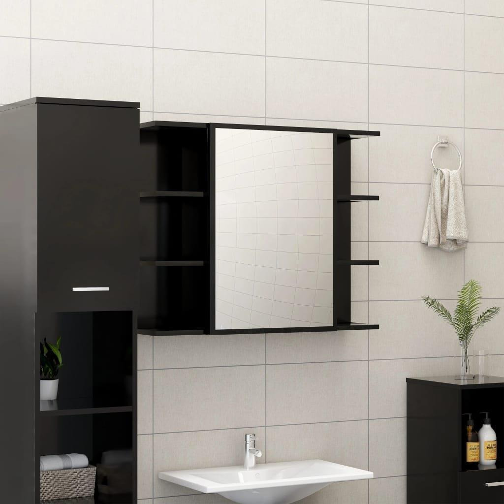 Bathroom Mirror Cabinet Black 80x20.5x64 cm Engineered Wood - image 1