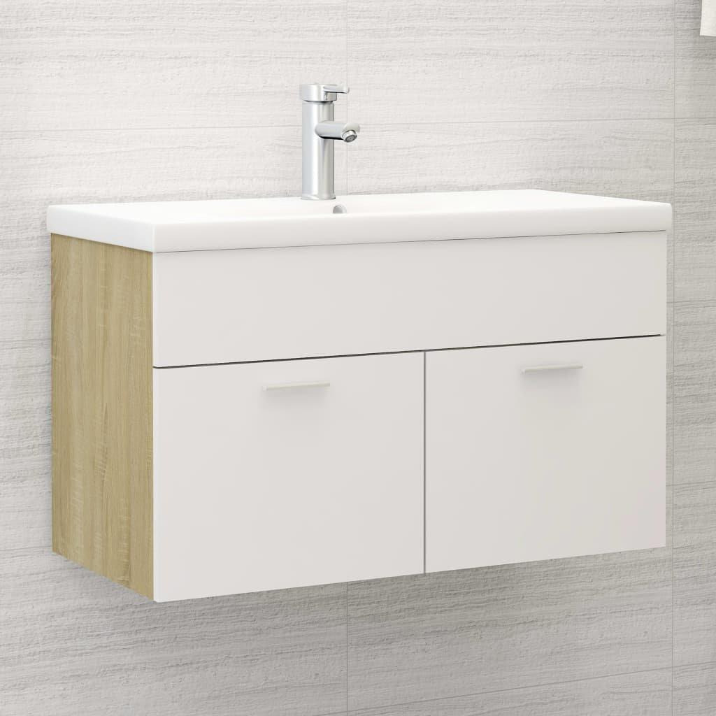 Sink Cabinet White and Sonoma Oak 80x38.5x46 cm Engineered Wood - image 1
