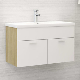 Sink Cabinet White and Sonoma Oak 80x38.5x46 cm Engineered Wood - thumbnail 1