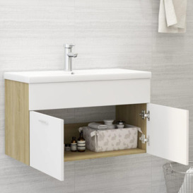Sink Cabinet White and Sonoma Oak 80x38.5x46 cm Engineered Wood - thumbnail 3