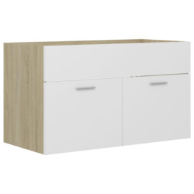 Sink Cabinet White and Sonoma Oak 80x38.5x46 cm Engineered Wood - thumbnail 2
