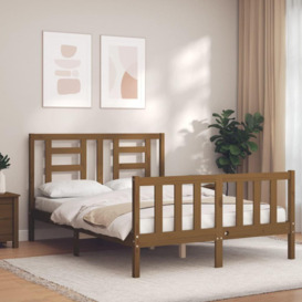 Bed Frame with Headboard Honey Brown Small Double Solid Wood - thumbnail 1