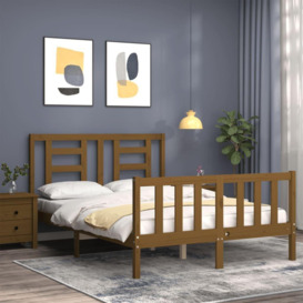 Bed Frame with Headboard Honey Brown Small Double Solid Wood - thumbnail 3