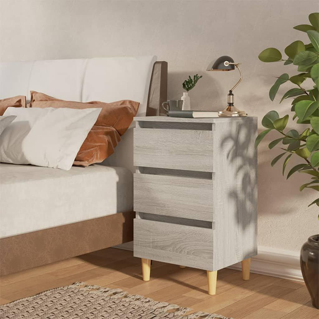 Bed Cabinets with Solid Wood Legs 2 pcs Grey Sonoma 40x35x69 cm - image 1