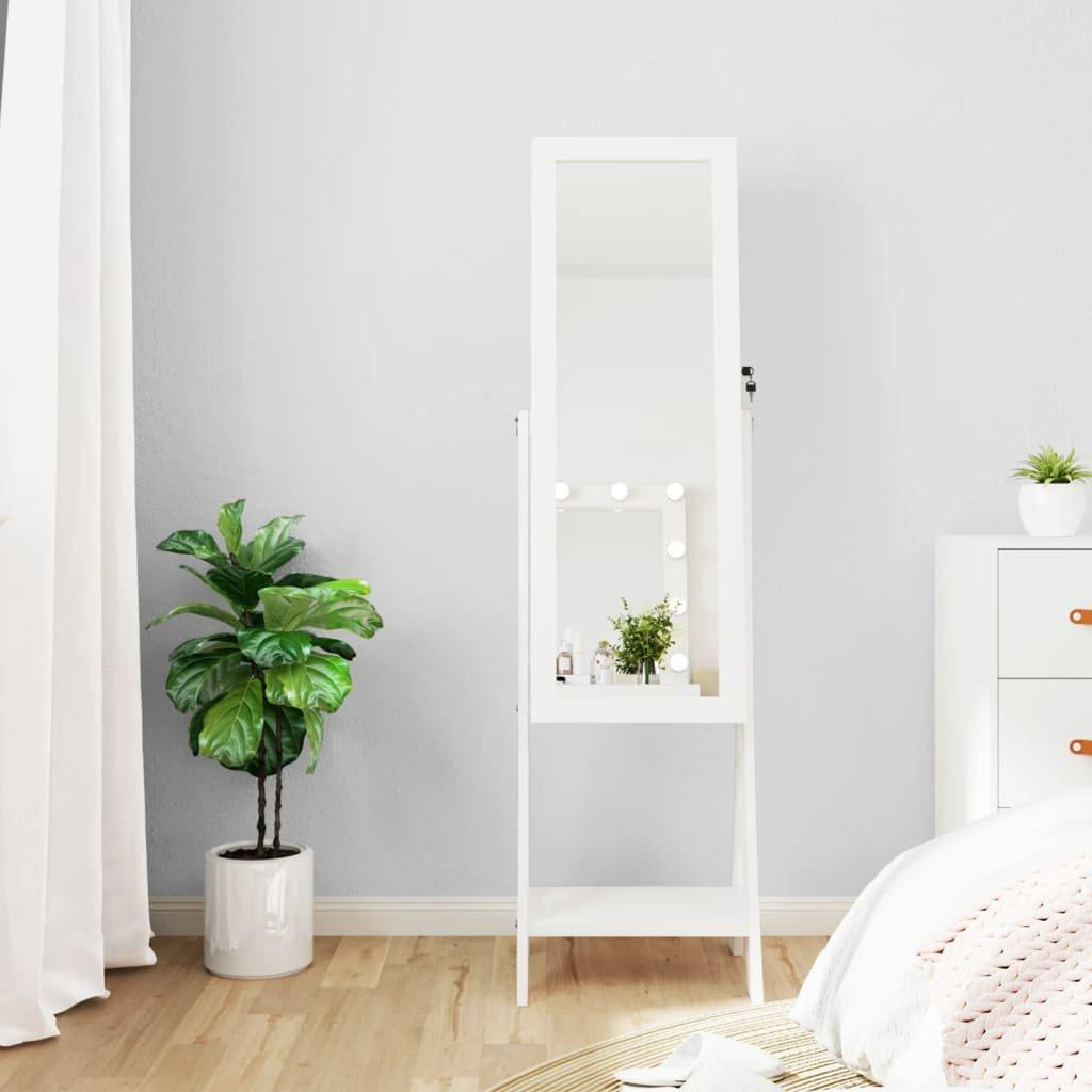 Mirror Jewellery Cabinet with LED Lights Free Standing White - image 1