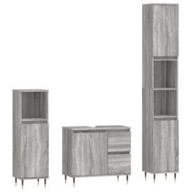 3 Piece Bathroom Furniture Set Grey Sonoma Engineered Wood - thumbnail 2