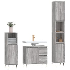 3 Piece Bathroom Furniture Set Grey Sonoma Engineered Wood - thumbnail 3
