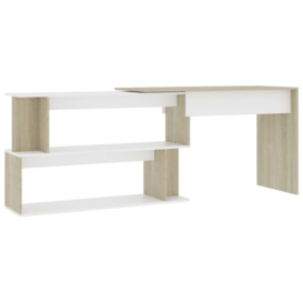 Corner Desk White and Sonoma Oak 200x50x76 cm Engineered Wood - thumbnail 2