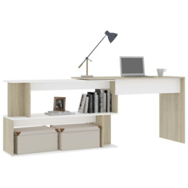 Corner Desk White and Sonoma Oak 200x50x76 cm Engineered Wood - thumbnail 3