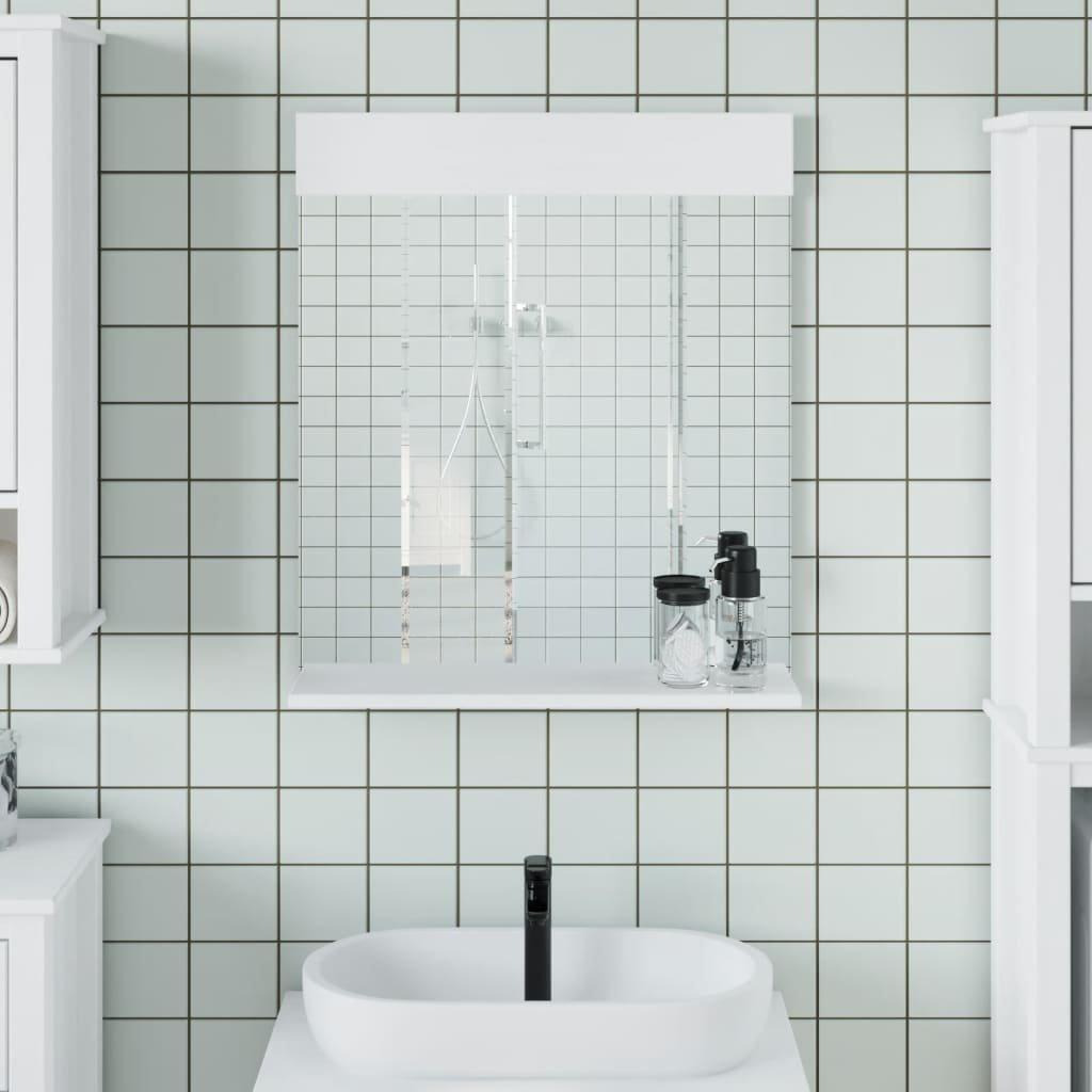 Bathroom Mirror with Shelf BERG White 60x12x70 cm Solid Wood - image 1