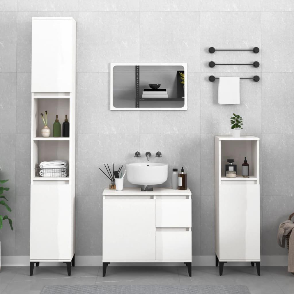 Bathroom Cabinet High Gloss White 30x30x100 cm Engineered Wood - image 1