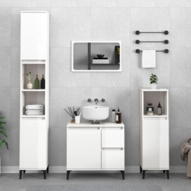 Bathroom Cabinet High Gloss White 30x30x100 cm Engineered Wood - thumbnail 1