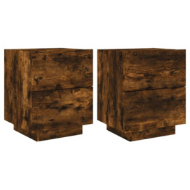 Bedside Cabinets with LED Lights 2 pcs Smoked Oak Engineered Wood - thumbnail 2